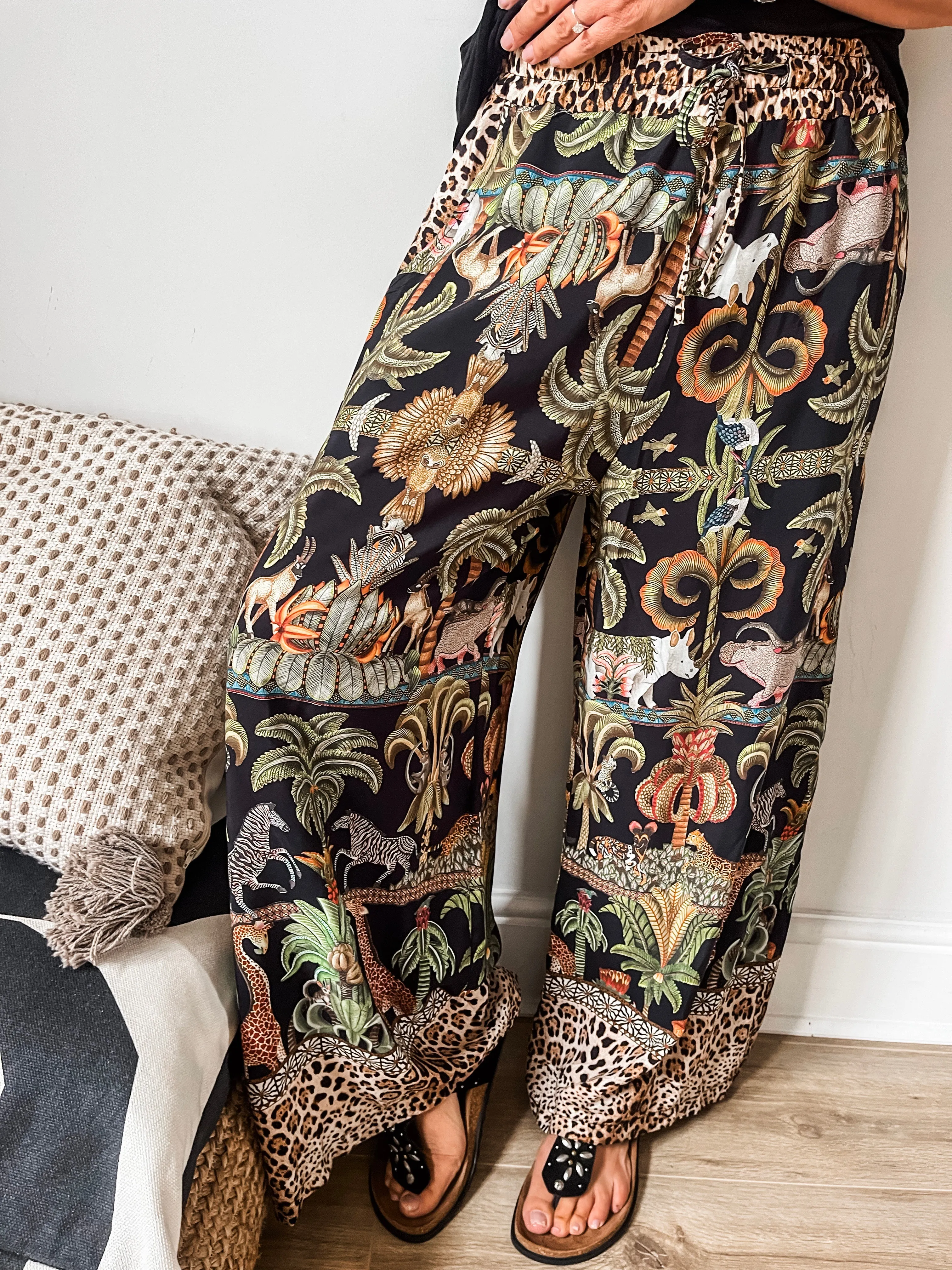 Safari Print Wide Leg Trousers