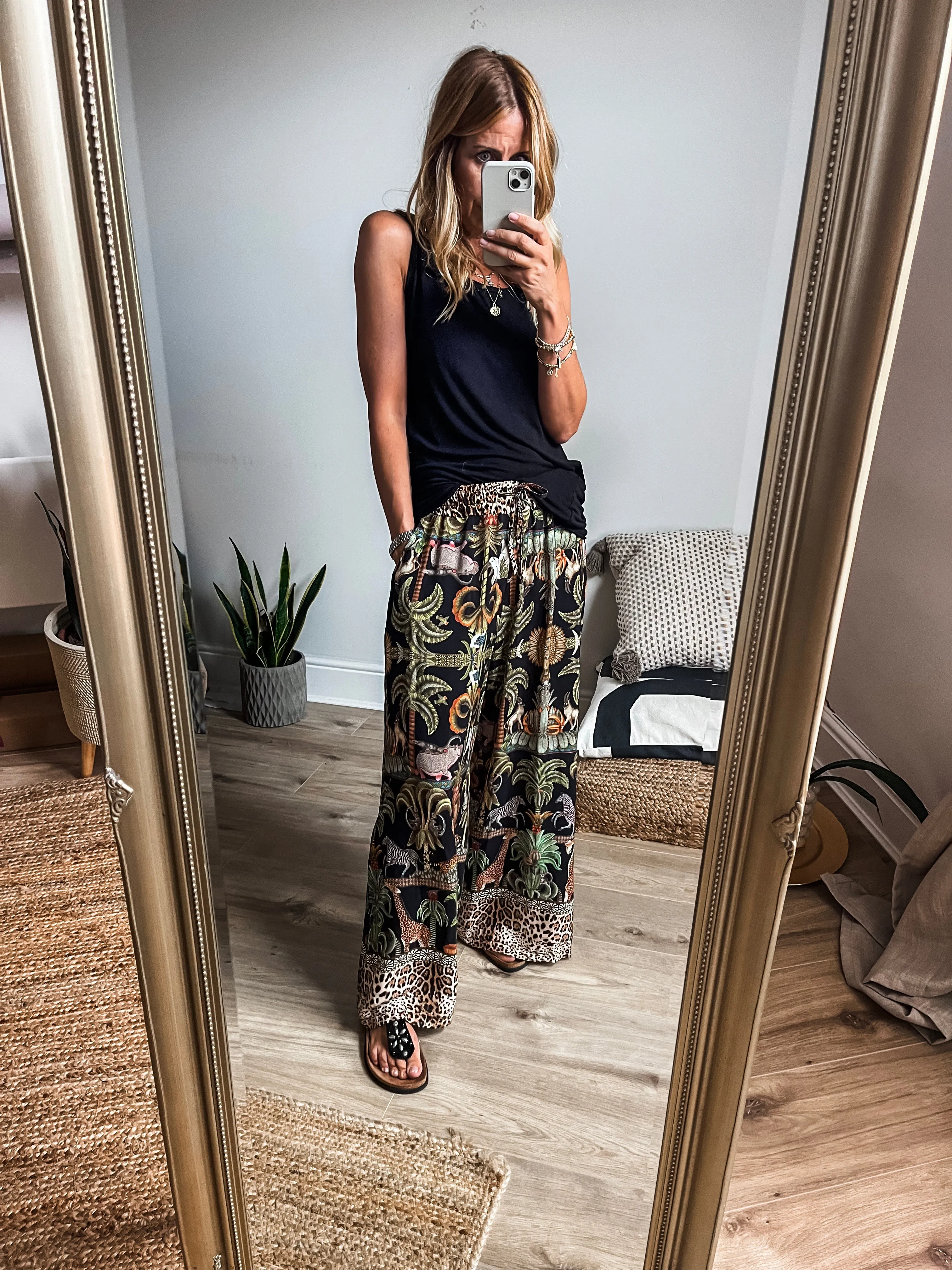 Safari Print Wide Leg Trousers