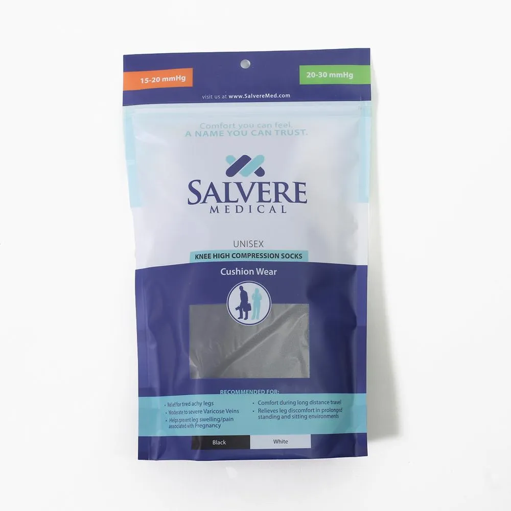 Salvere Recovery Wear, Knee High Unisex Cushion Sole Socks, Closed Toe, 15-20 mmHg