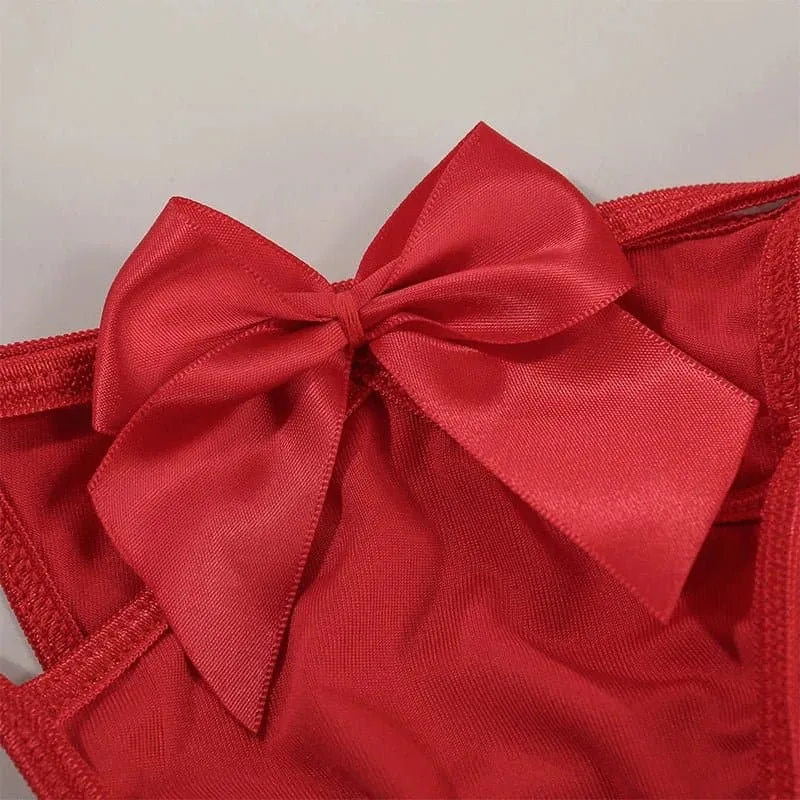 Sexy Bowknot Bra and Thong Set - Women's Hollow Out Lingerie Set