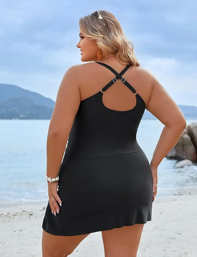 SheCurve® Plus Size One Piece Swim Dress Swimsuit Tummy Control Bathing Suits