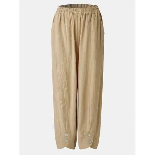 Solid Color Elastic Waist Loose Pants