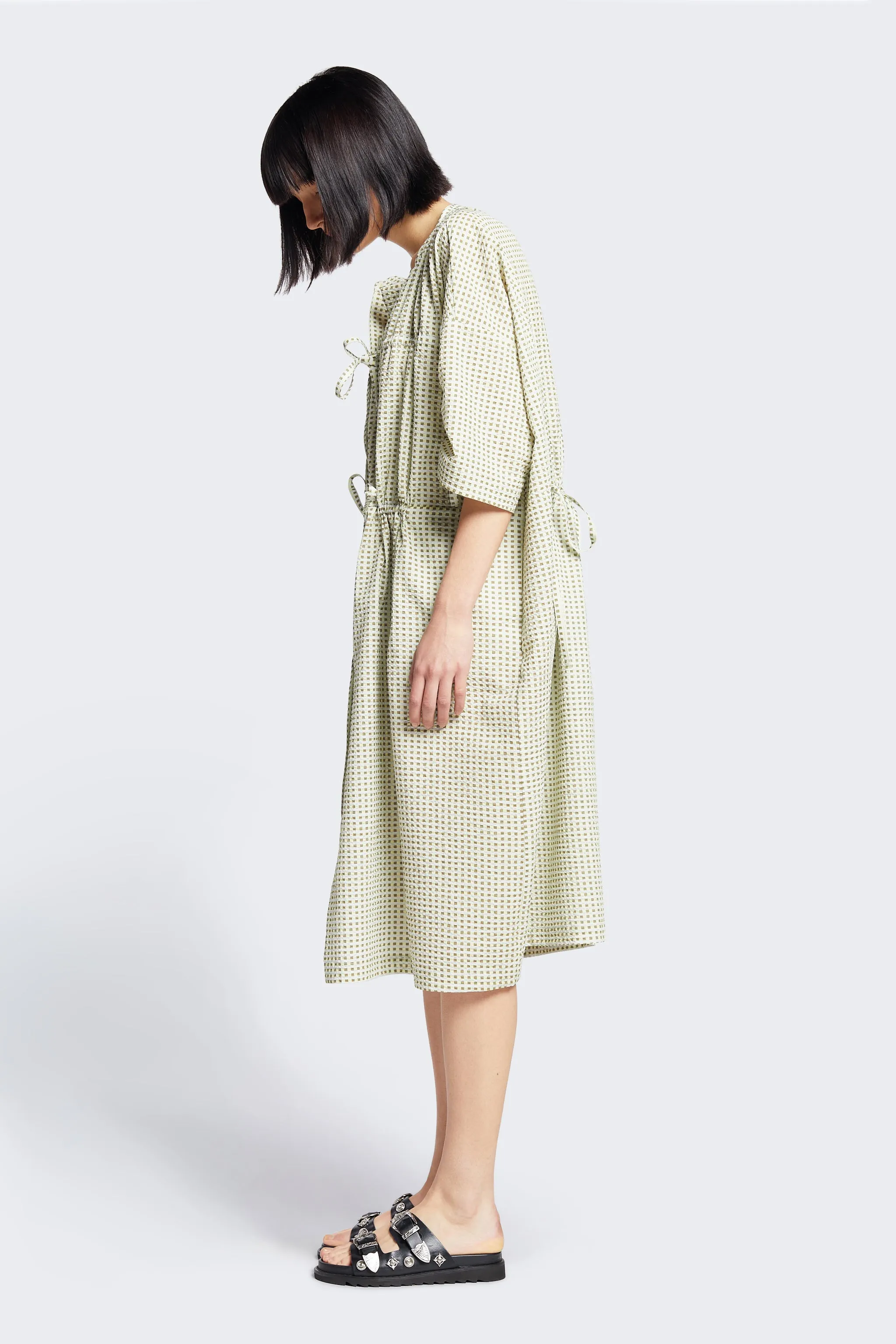 Spiral Gathered Dress Yellow Check