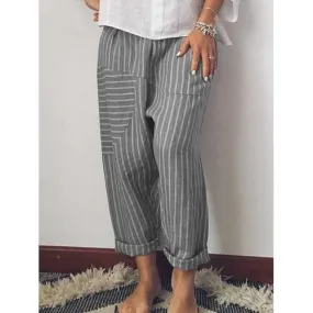 Striped Patchwork Elastic Waist Casual Pants