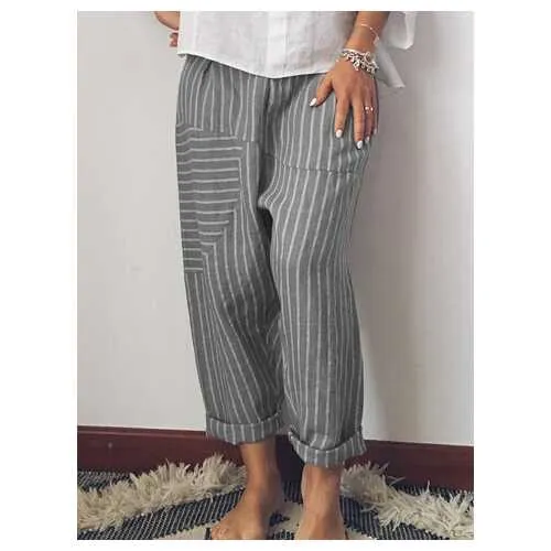 Striped Patchwork Elastic Waist Casual Pants