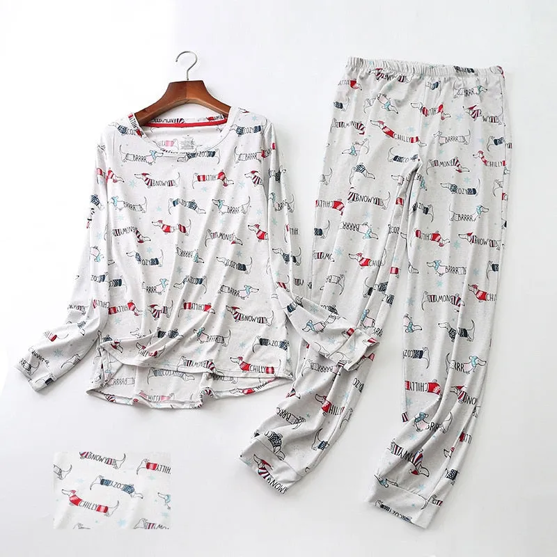 Stylish Dachshund Printed Pajama Set for Women