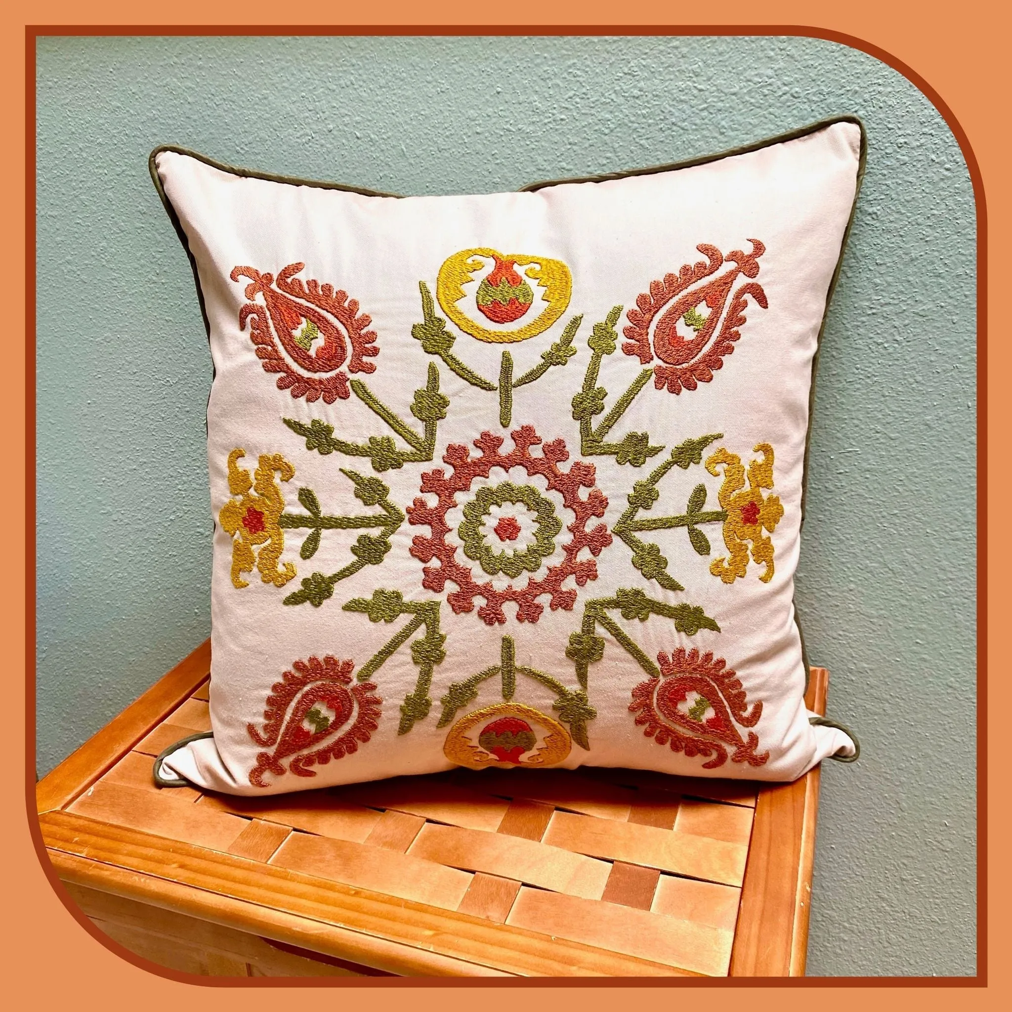 Suzani Hand Embroidered "Eastern Star" Pillow Cover from Tajikistan