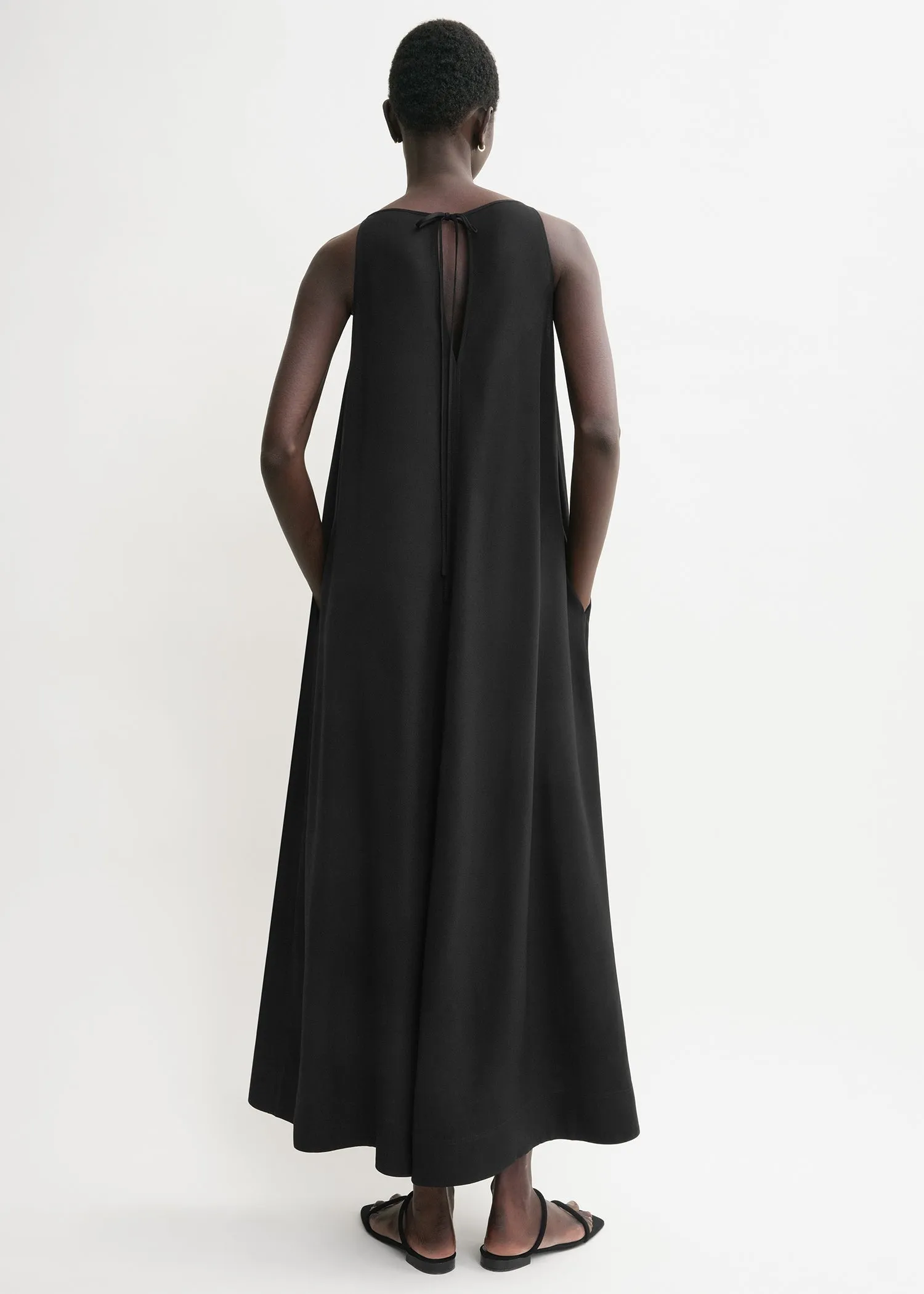 T-strap crepe-back satin dress black