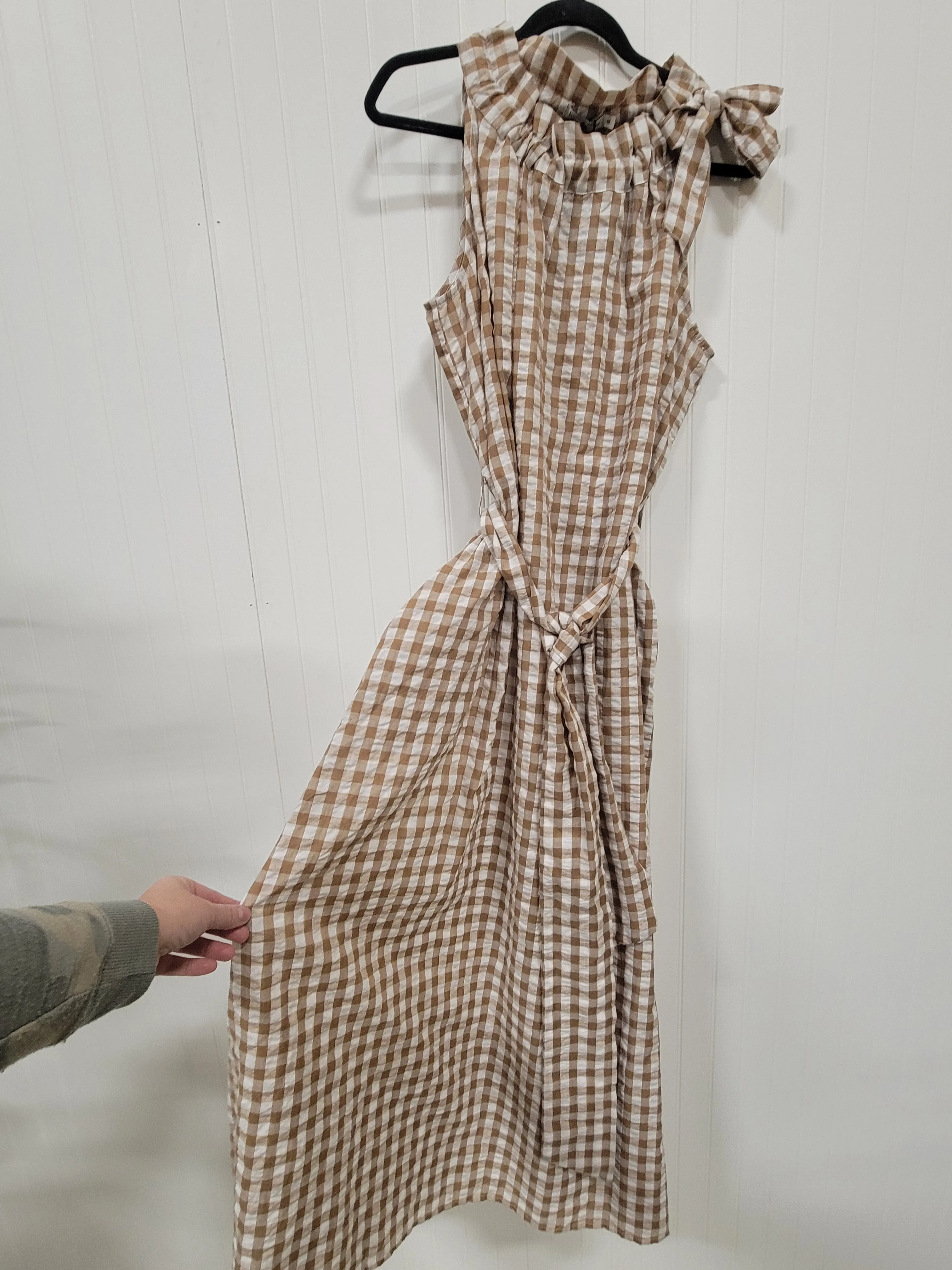 Tan and Cream Gingham Dress