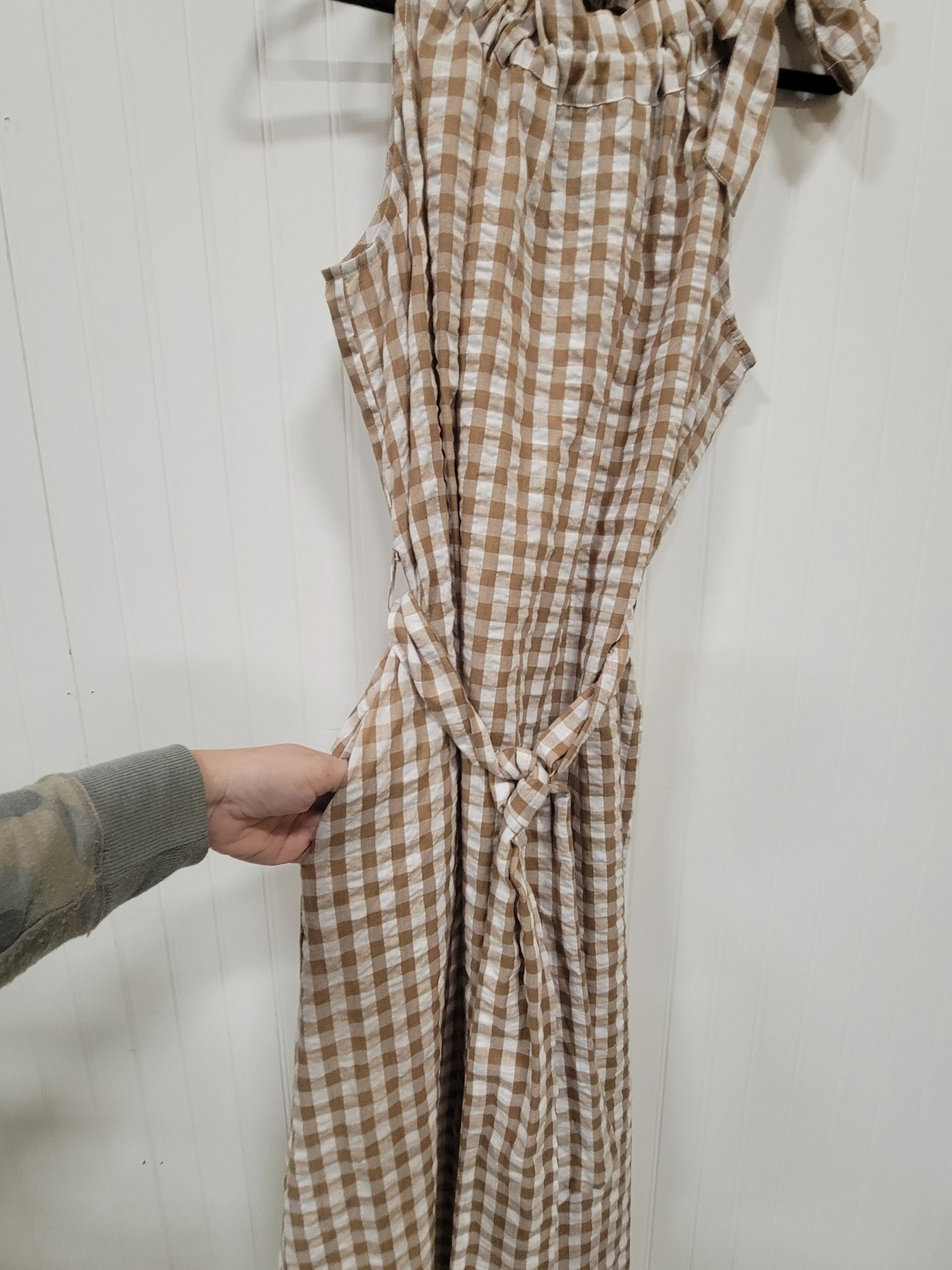 Tan and Cream Gingham Dress