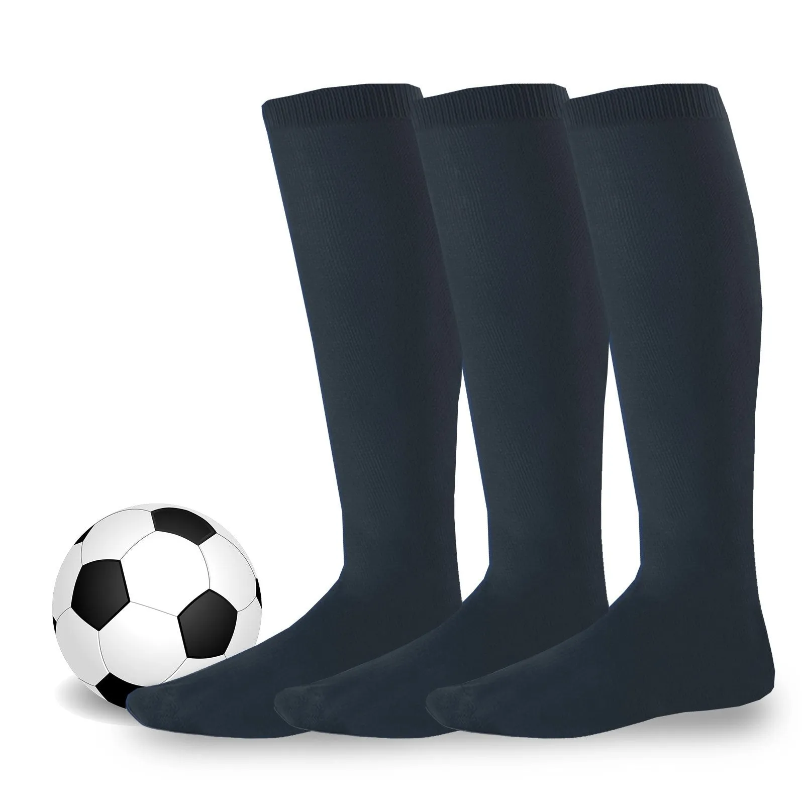 TeeHee Socks Unisex Soccer Cotton Over The Knee High Black 3-Pack (50528)