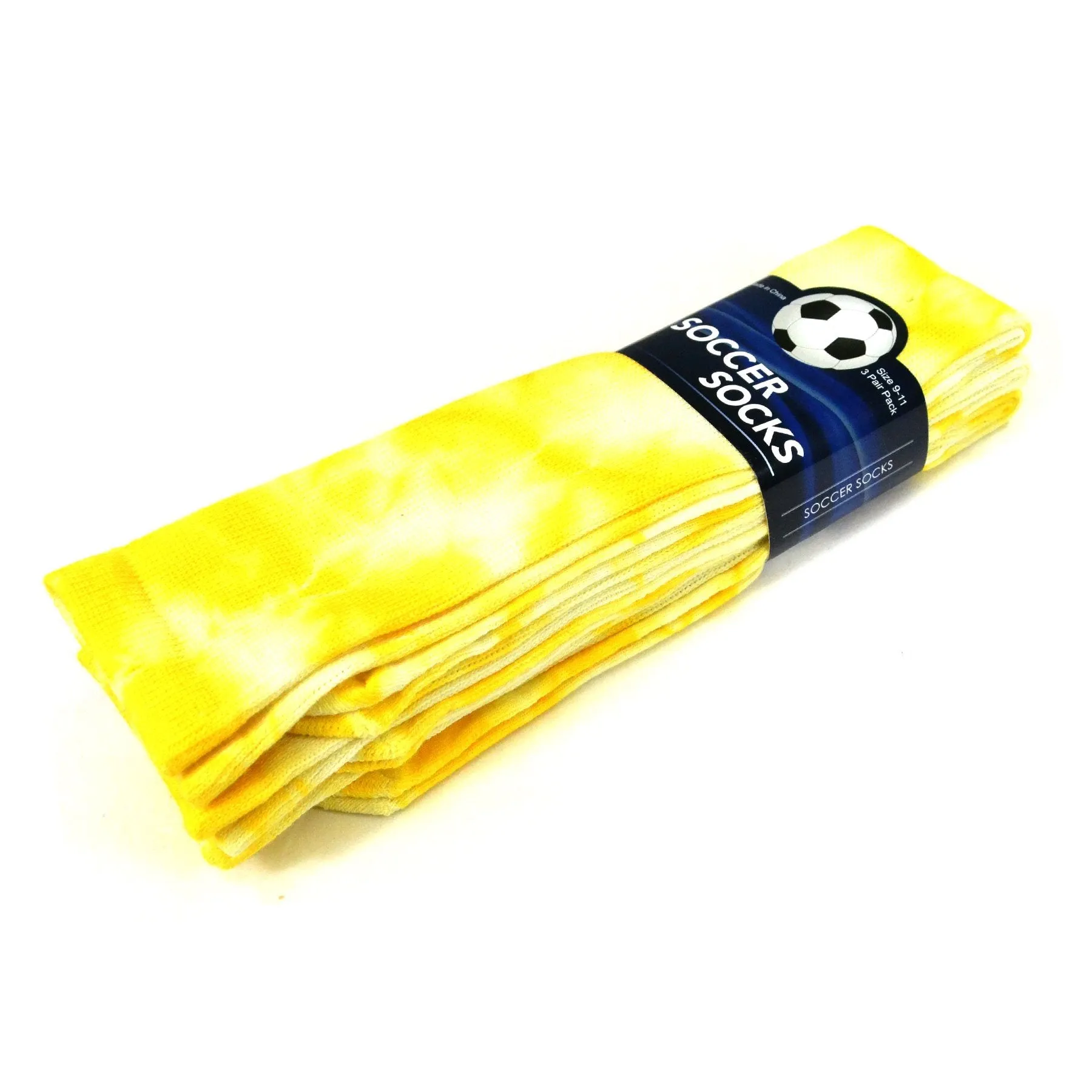 TeeHee Socks Unisex Soccer Cotton Over The Knee High Tie Dye Yellow 3-Pack (50528)