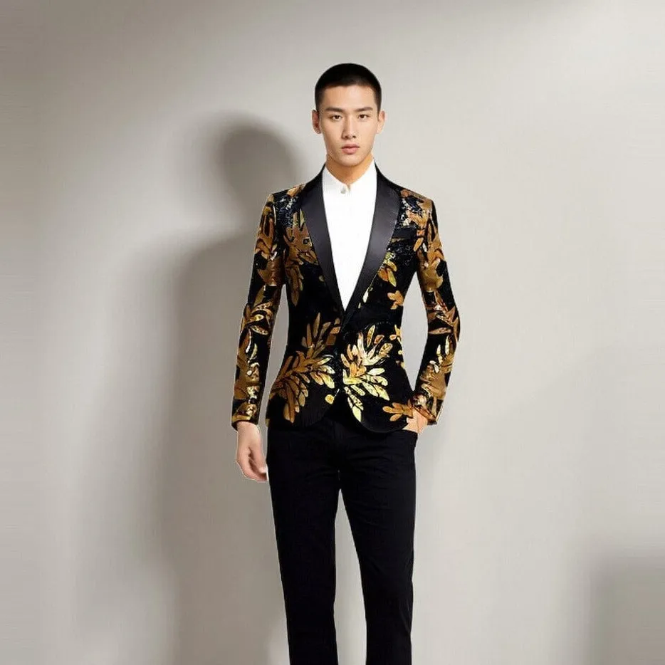 The Golden Palm Sequin Slim Fit Blazer Suit Jacket