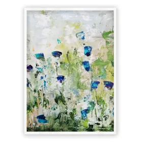 Vertical blue & green abstract floral wall art print