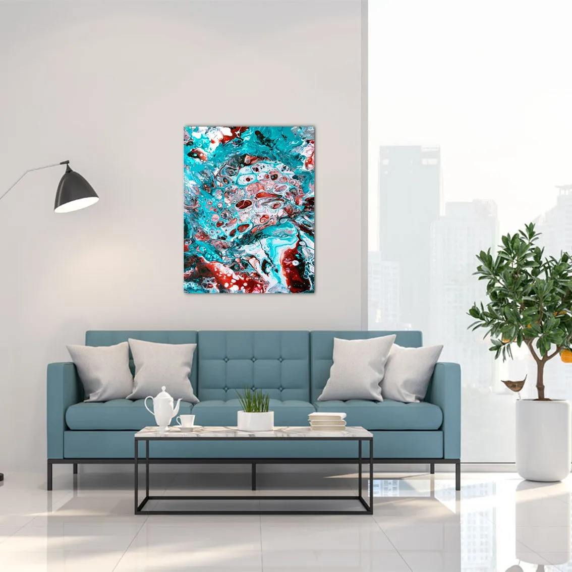 Vertical blue & teal abstract wall art print