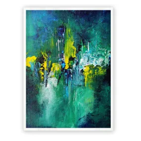 Vertical emerald green & deep blue abstract wall art print