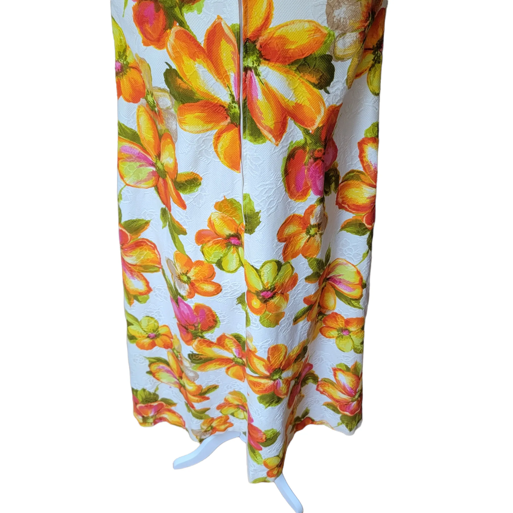 Vintage 1960’s Edna Oliver Waikiki Hawaiian Maxi Dress Embroidered Floral Print