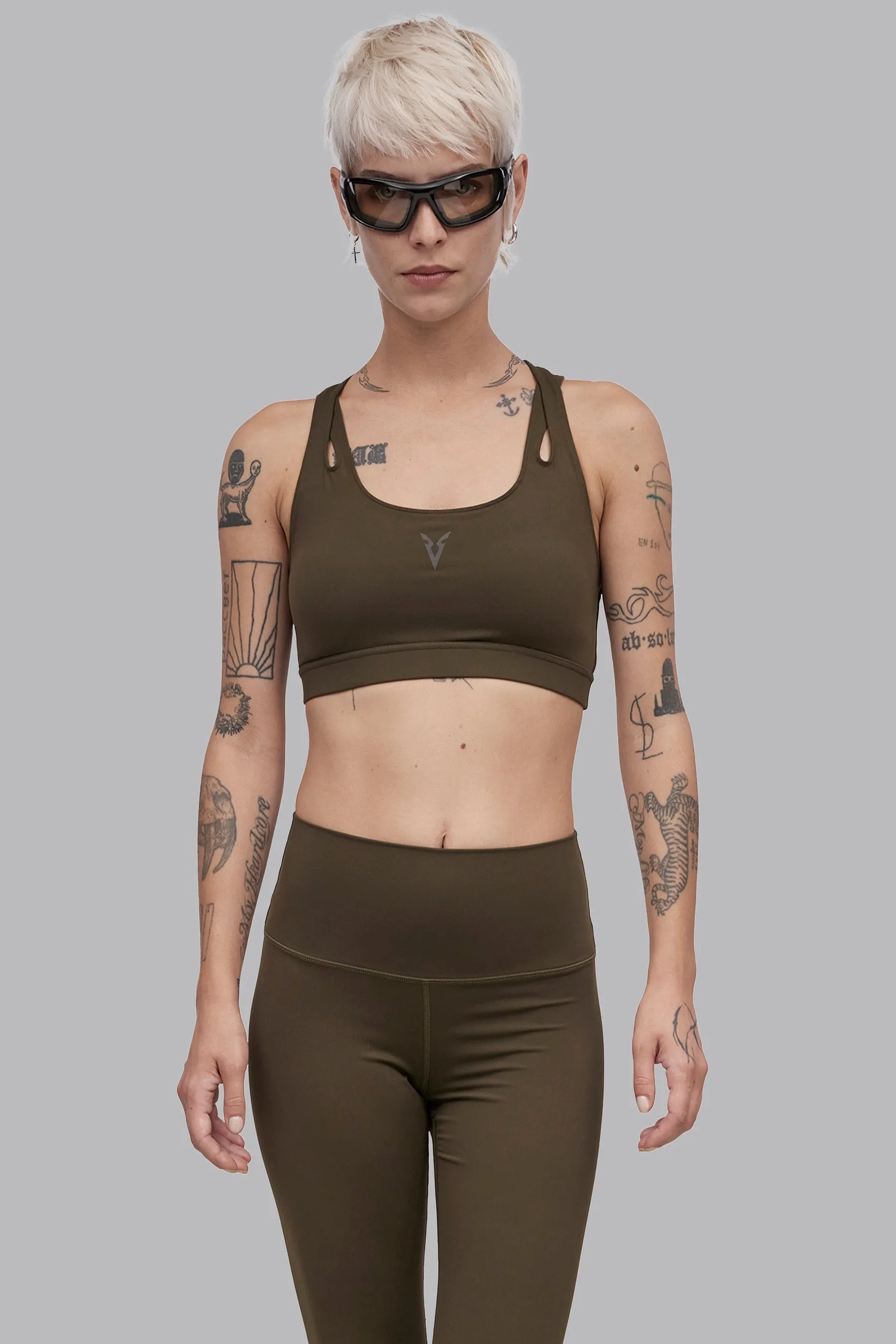 V_SCULPT® CUT OUT SPORTS BRA - Khaki