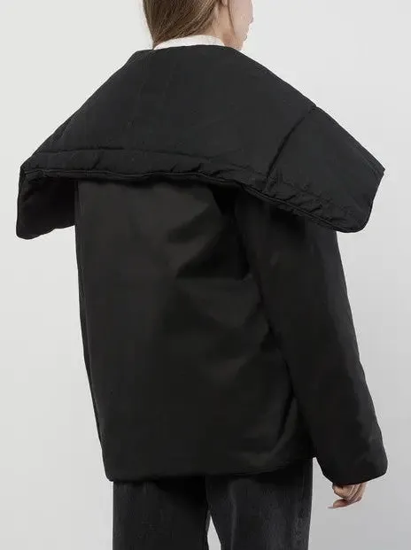 Women’s Black Padded Jacket with Oversized Collar