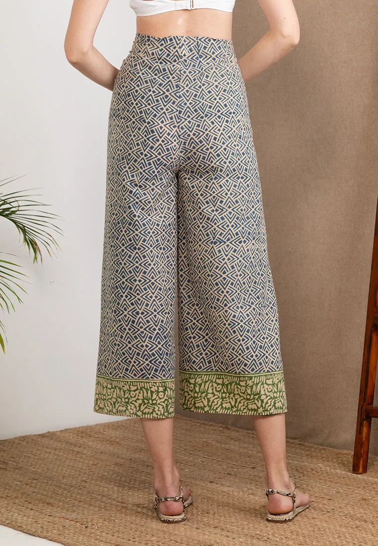 Wood Block Pareo Pants (Blue)