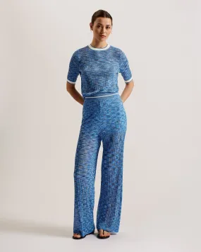 Yoana Wide Leg Ribbed Knit Trousers Blue